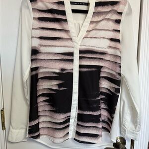 Ivanka Trump Black and Cream Striped Blouse